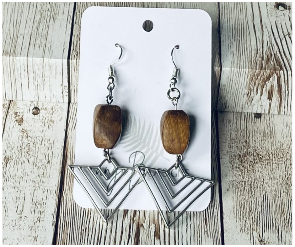 Chevron and Wood Earring