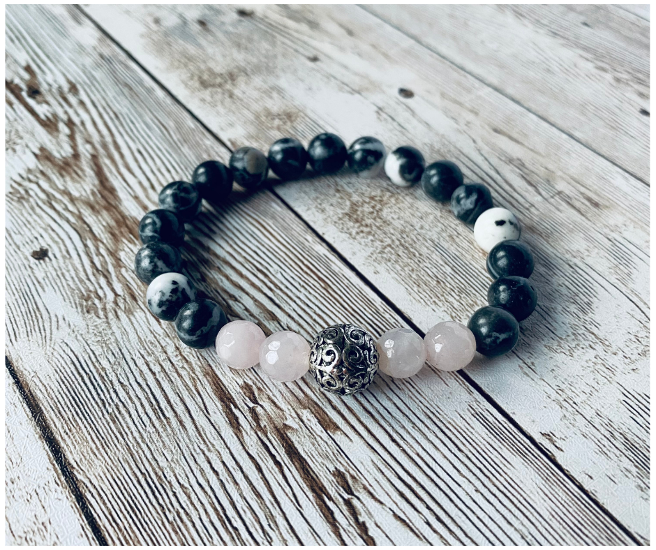 Rose Quartz and Zebra Stone Stretch Bracelet