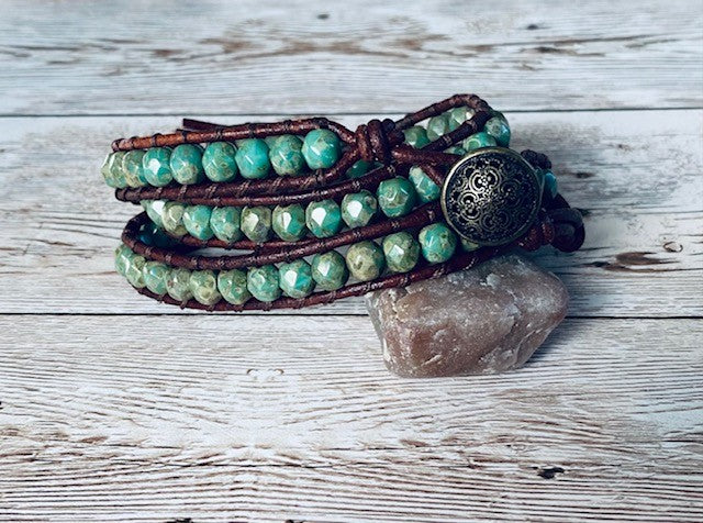 Fern Green Czech Glass Bracelet