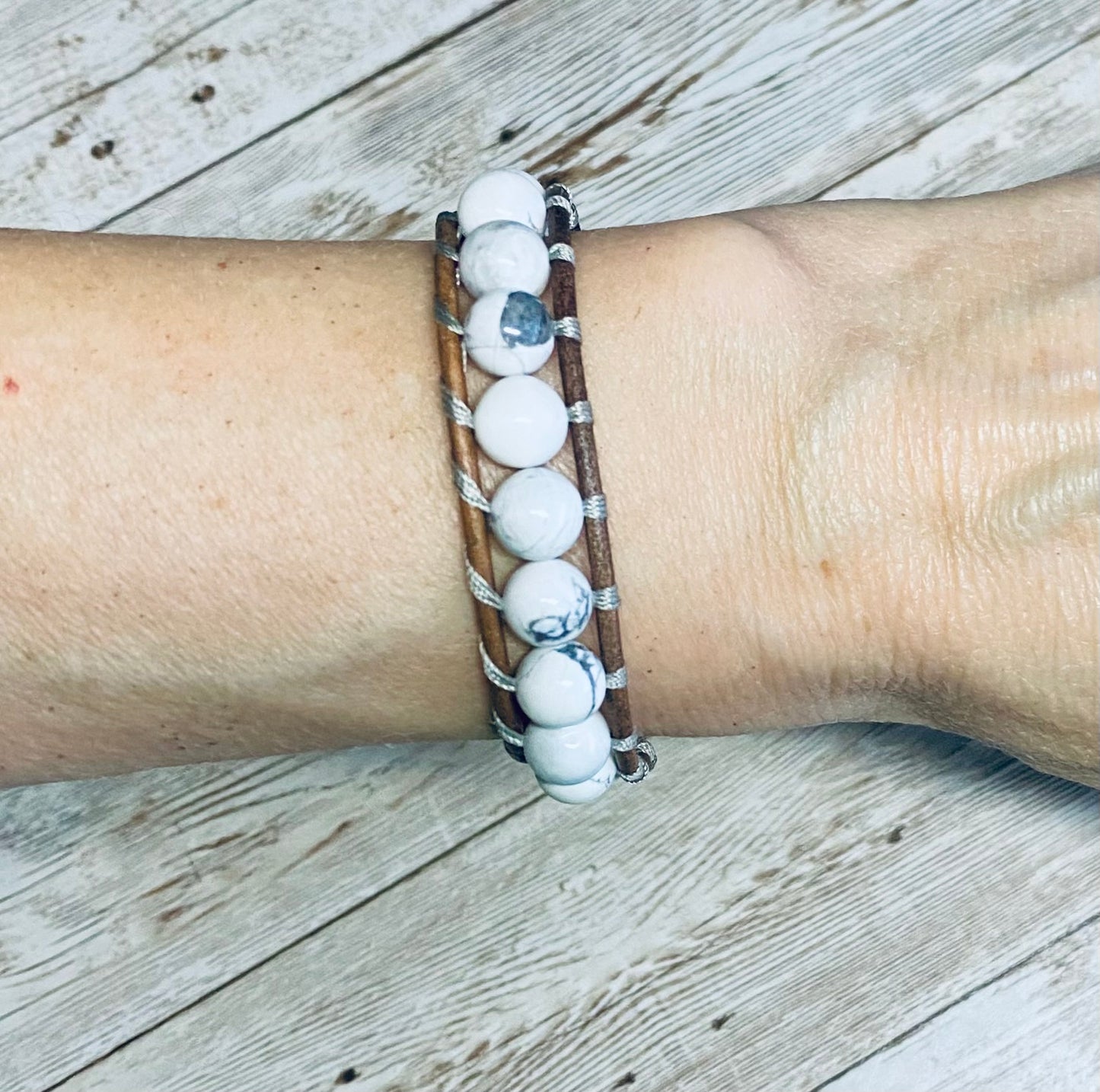 White and Gray Howlite Bead Bracelet
