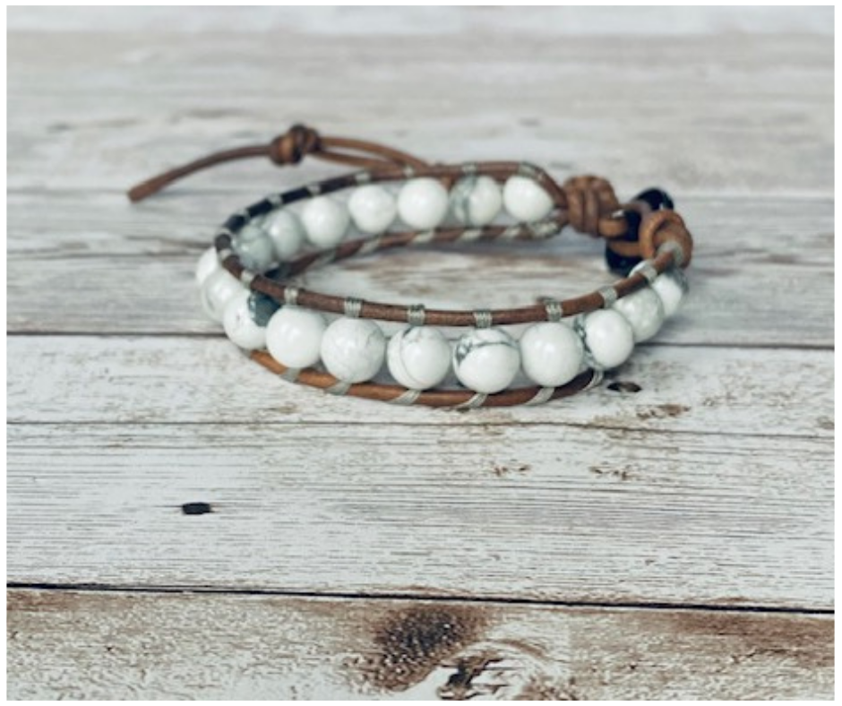 White and Gray Howlite Bead Bracelet
