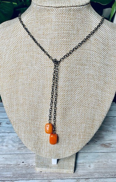 Orange Quartzite Lariat Necklace