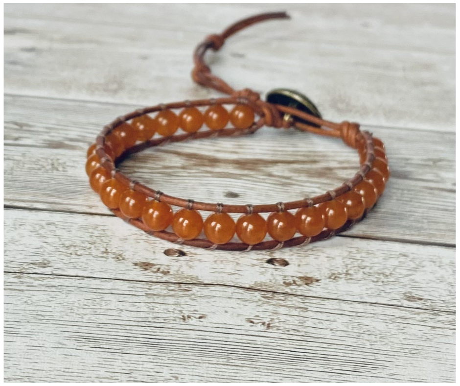 Orange Quartzite Leather Wrap Bracelet
