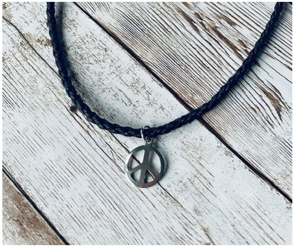 Stainless Steel Peace Pendant Braided Cord Necklace