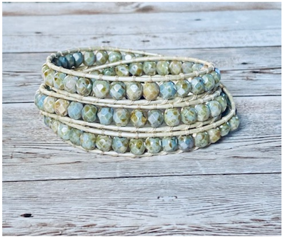 Sage Czech Glass Wrap Bracelet