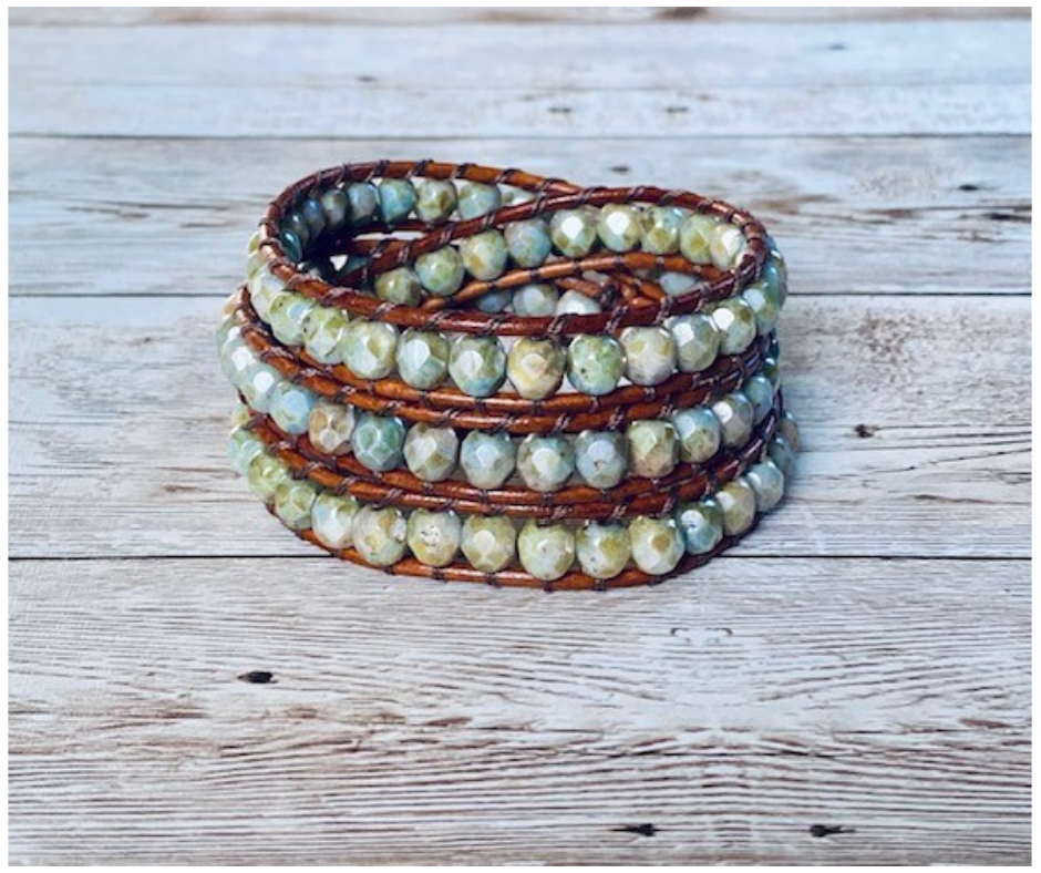 Sage Czech Glass Wrap Bracelet