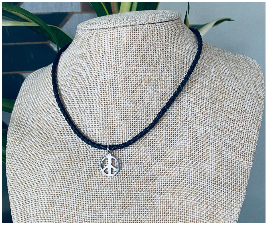 Stainless Steel Peace Pendant Braided Cord Necklace
