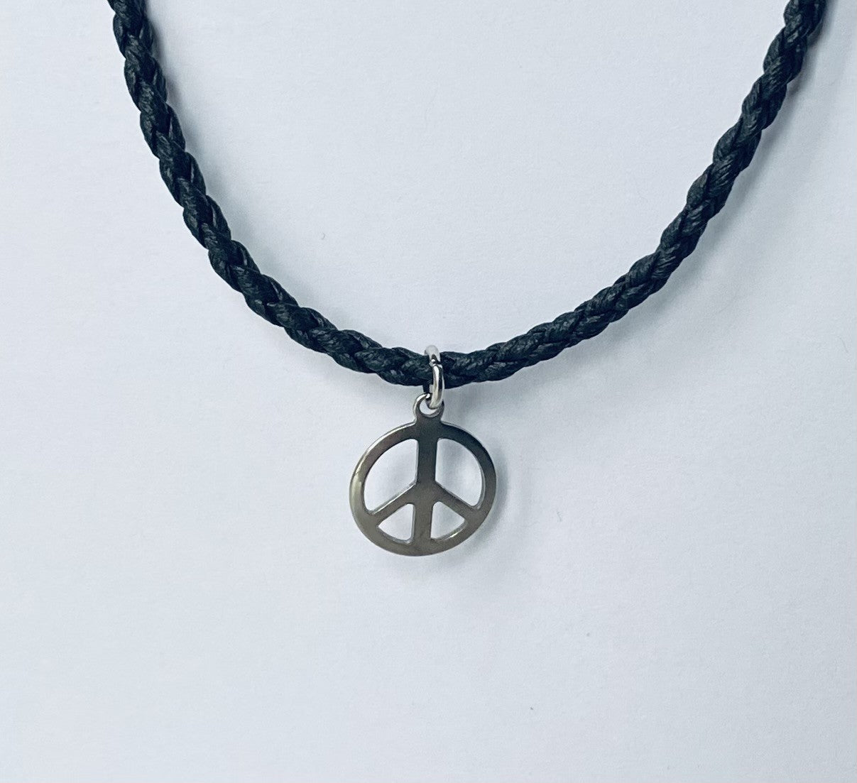 Stainless Steel Peace Pendant Braided Cord Necklace