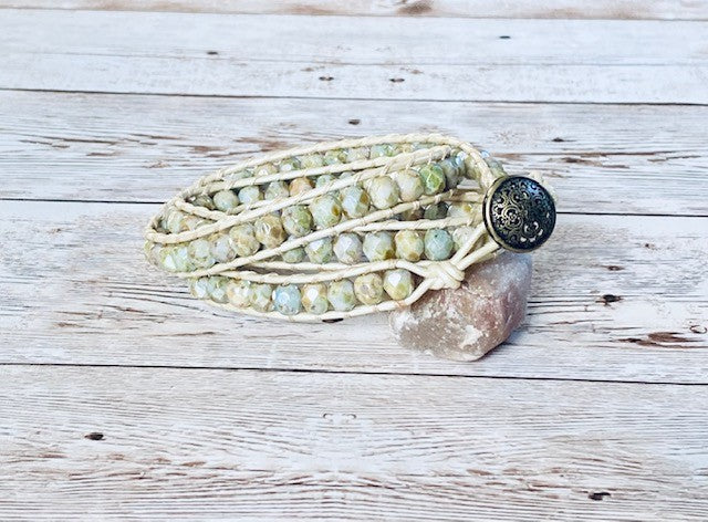 Sage Czech Glass Wrap Bracelet
