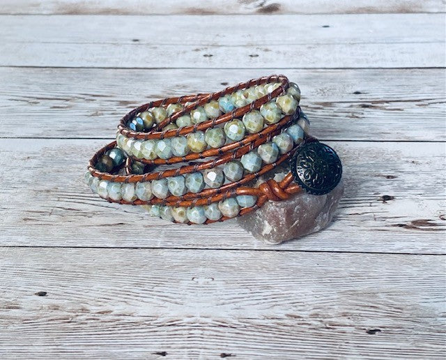 Sage Czech Glass Wrap Bracelet